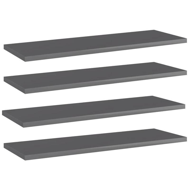 Bookshelf Boards 4 pcs High Gloss Gray 23.6"x7.9"x0.6" Chipboard