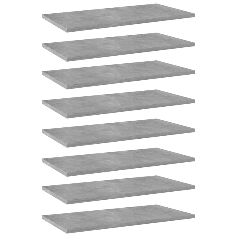 Bookshelf Boards 8 pcs Concrete Gray 23.6"x11.8"x0.6" Chipboard