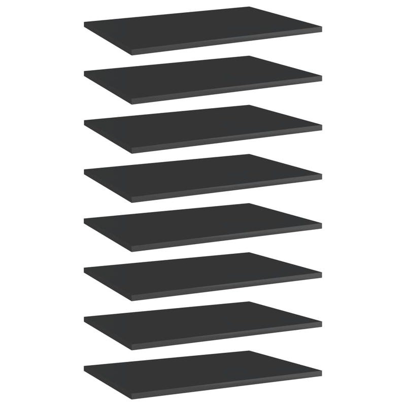 Bookshelf Boards 8 pcs High Gloss Black 23.6"x15.7"x0.6" Chipboard