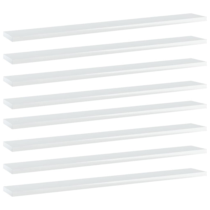 Bookshelf Boards 8 pcs High Gloss White 31.5"x3.9"x0.6" Chipboard