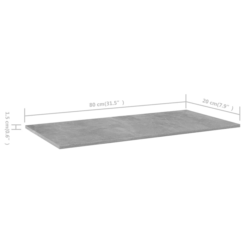 Bookshelf Boards 8 pcs Concrete Gray 31.5"x7.9"x0.6" Chipboard