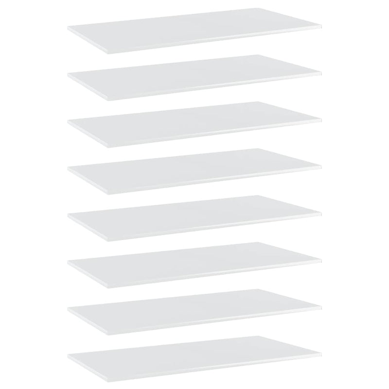 Bookshelf Boards 8 pcs High Gloss White 31.5"x11.8"x0.6" Chipboard