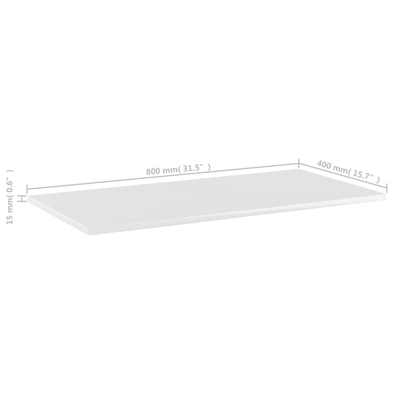 Bookshelf Boards 8 pcs High Gloss White 31.5"x15.7"x0.6" Chipboard