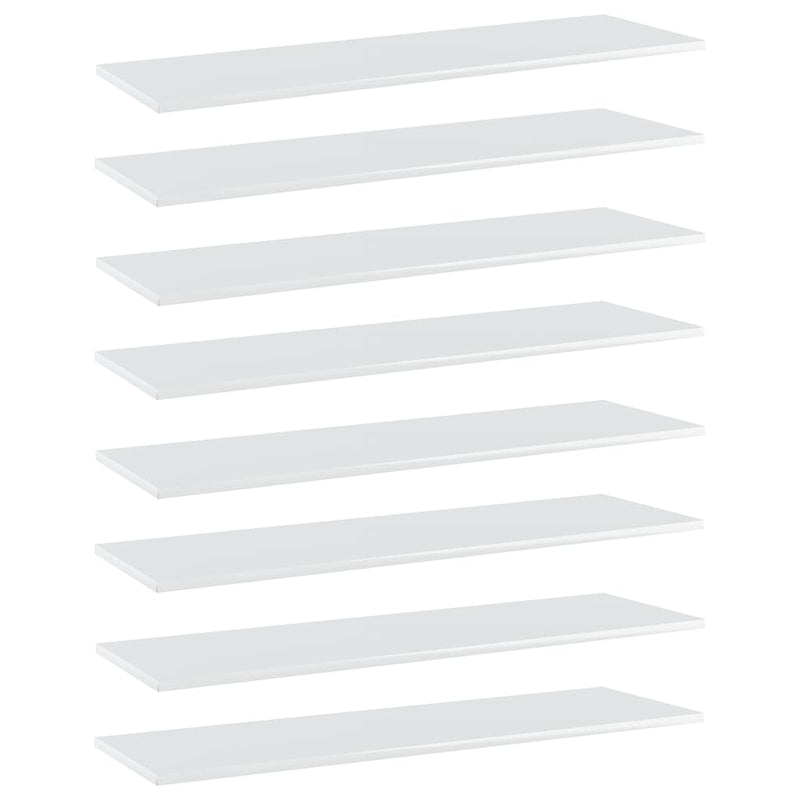 Bookshelf Boards 8 pcs High Gloss White 39.4"x11.8"x0.6" Chipboard