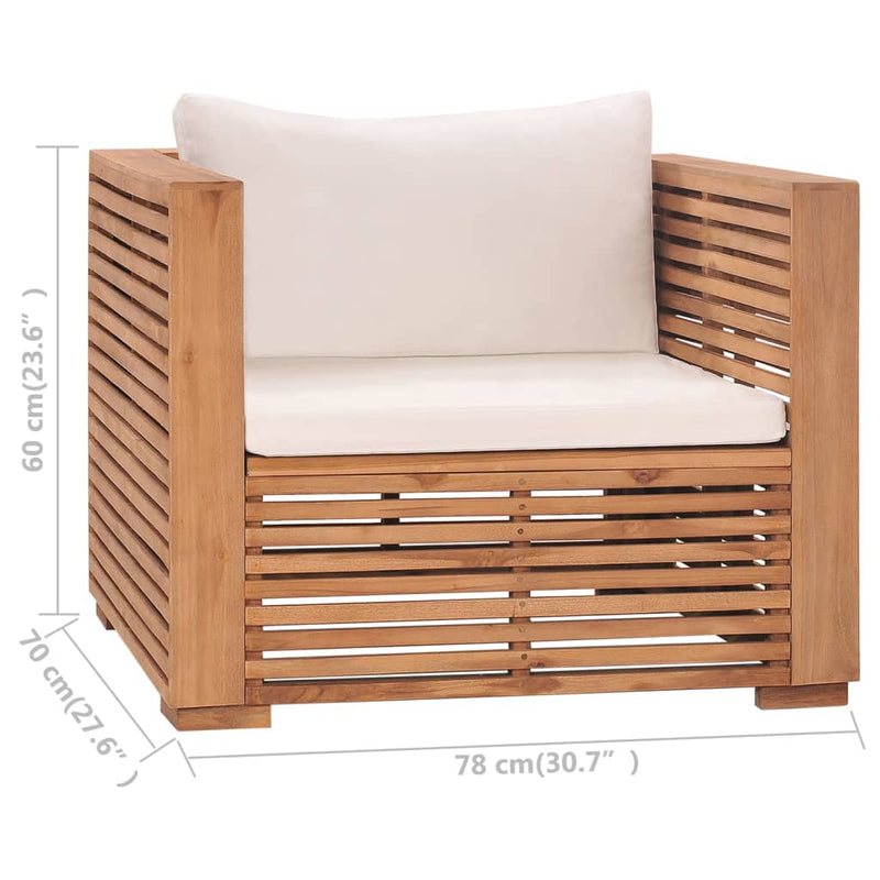 Patio Sofa Chair with Cream Cushions Solid Teak Wood