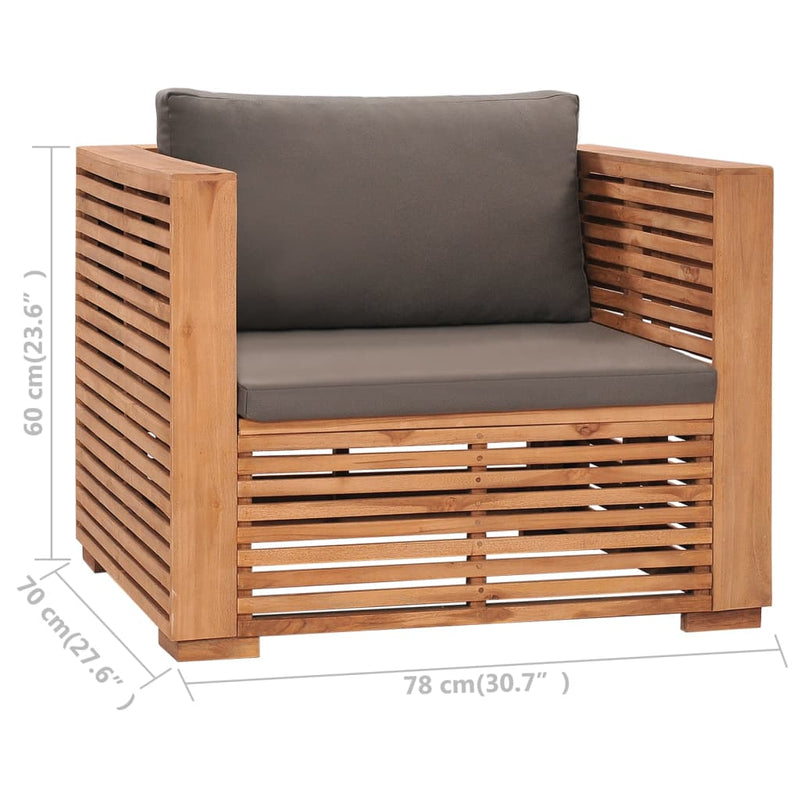 Patio Sofa Chair with Dark Gray Cushions Solid Teak Wood