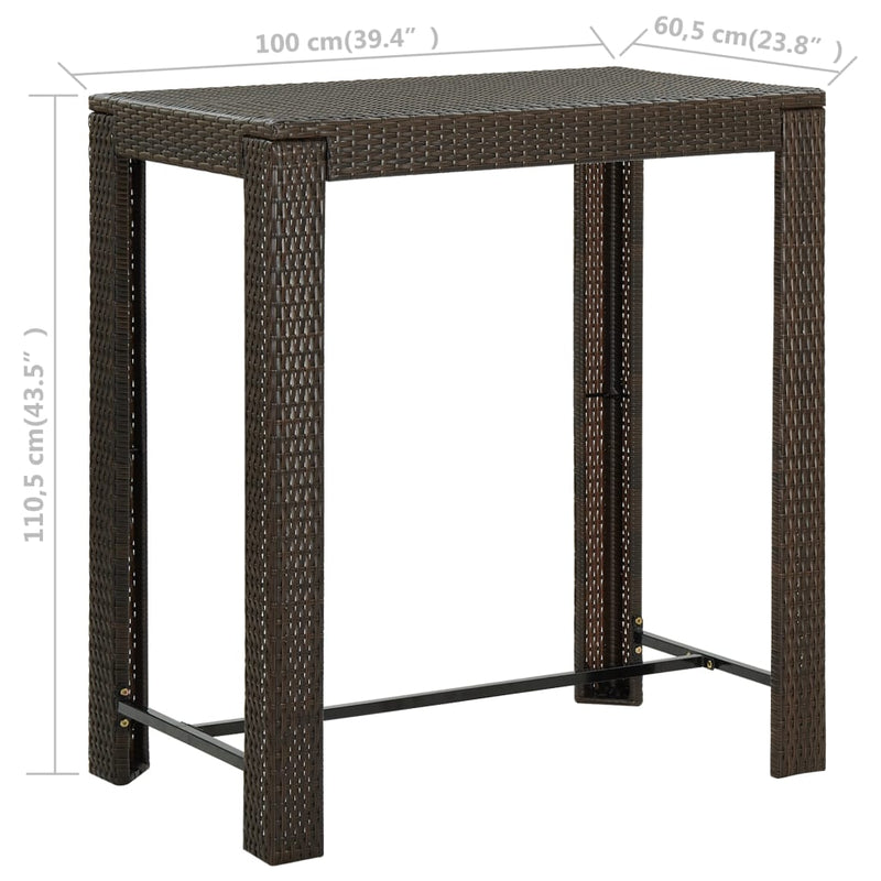 5 Piece Patio Bar Set with Cushions Poly Rattan Brown