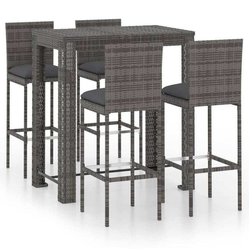 5 Piece Patio Bar Set with Cushions Poly Rattan Gray