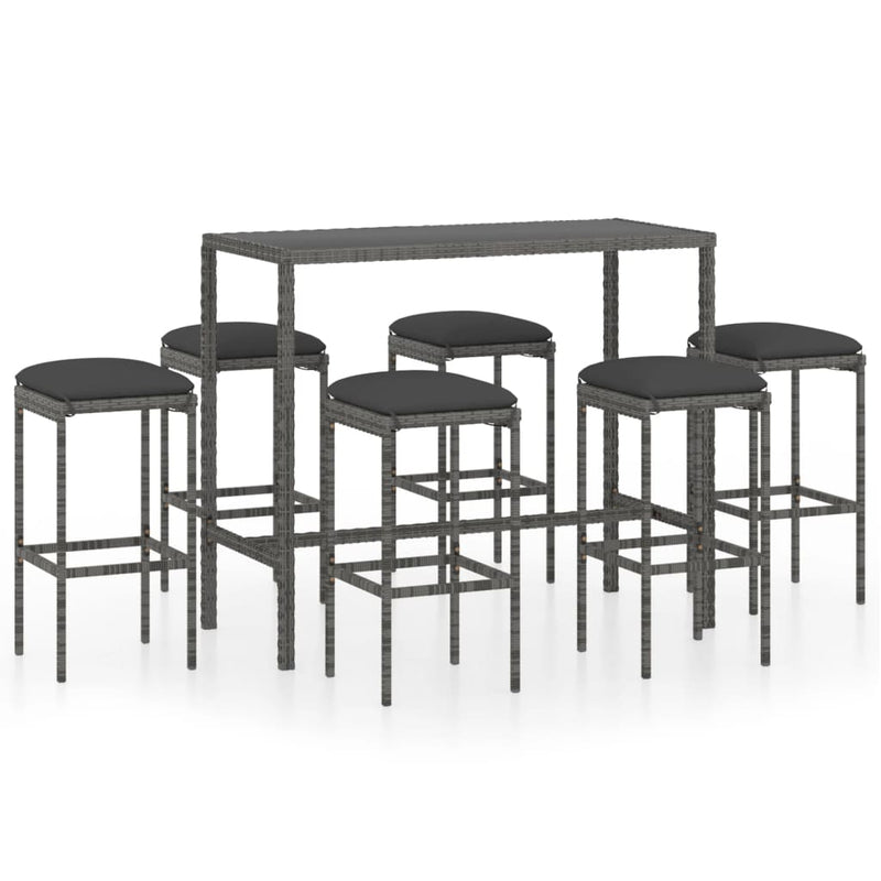 7 Piece Patio Bar Set with Cushions Poly Rattan Gray