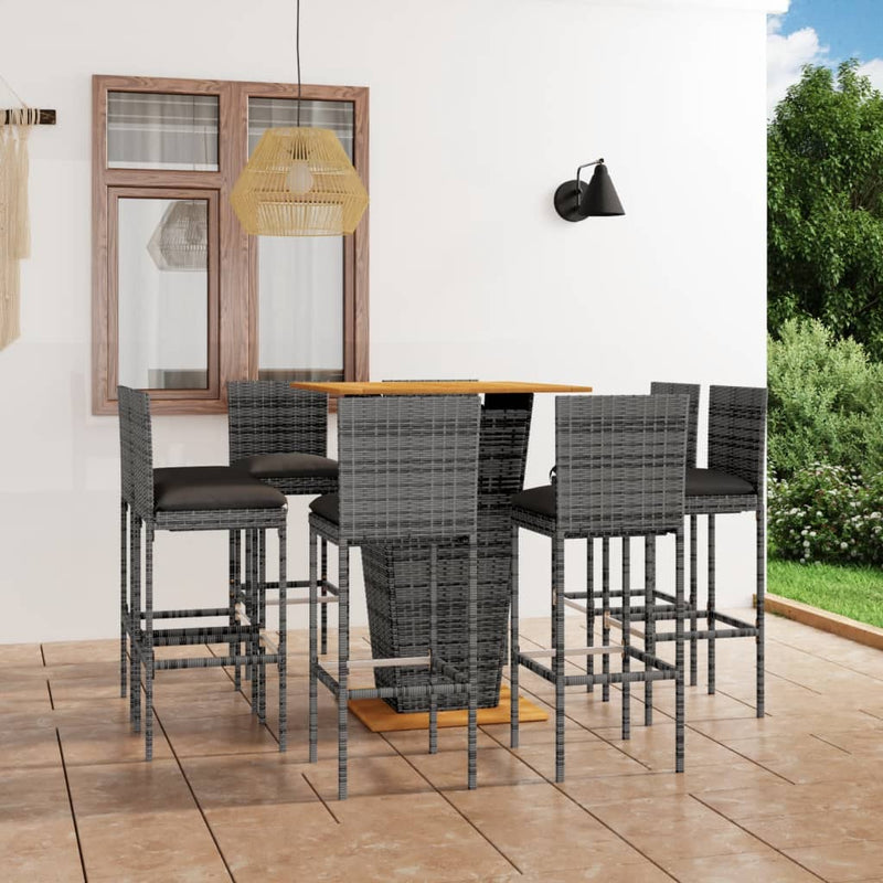 9 Piece Patio Bar Set with Cushions Poly Rattan Gray