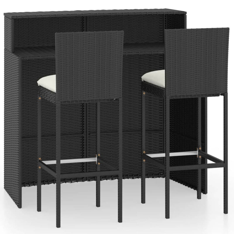 3 Piece Patio Bar Set with Cushions Black