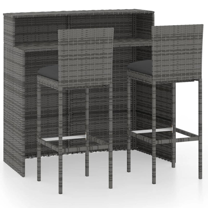 3 Piece Patio Bar Set with Cushions Gray