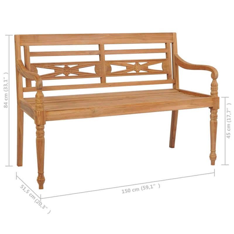 Batavia Bench with Anthracite Cushion 59.1" Solid Teak Wood