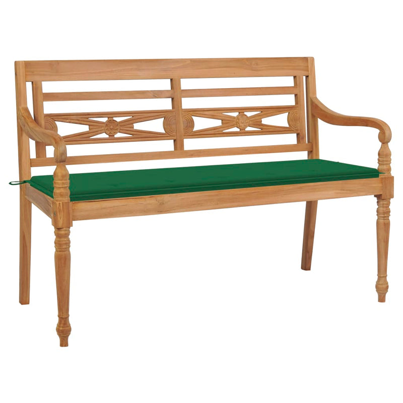 Batavia Bench with Green Cushion 59.1" Solid Teak Wood