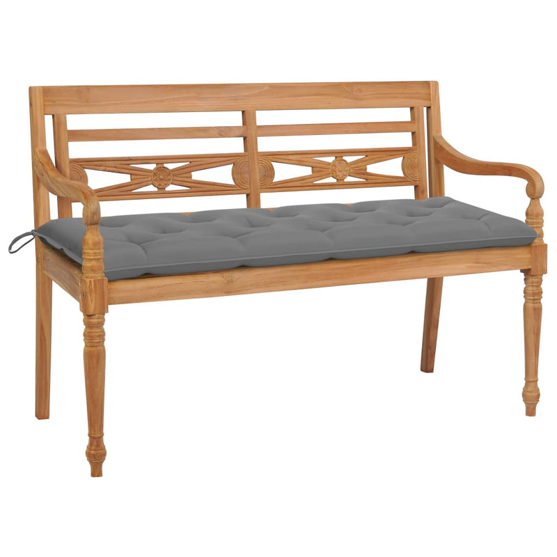 Batavia Bench with Gray Cushion 59.1" Solid Teak Wood