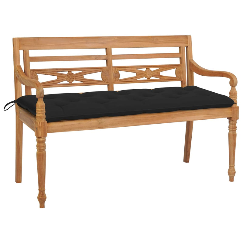 Batavia Bench with Black Cushion 59.1" Solid Teak Wood