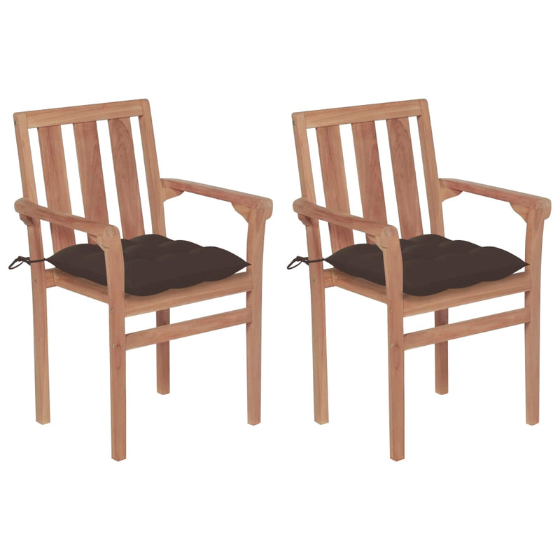 Patio Chairs 2 pcs with Taupe Cushions Solid Teak Wood