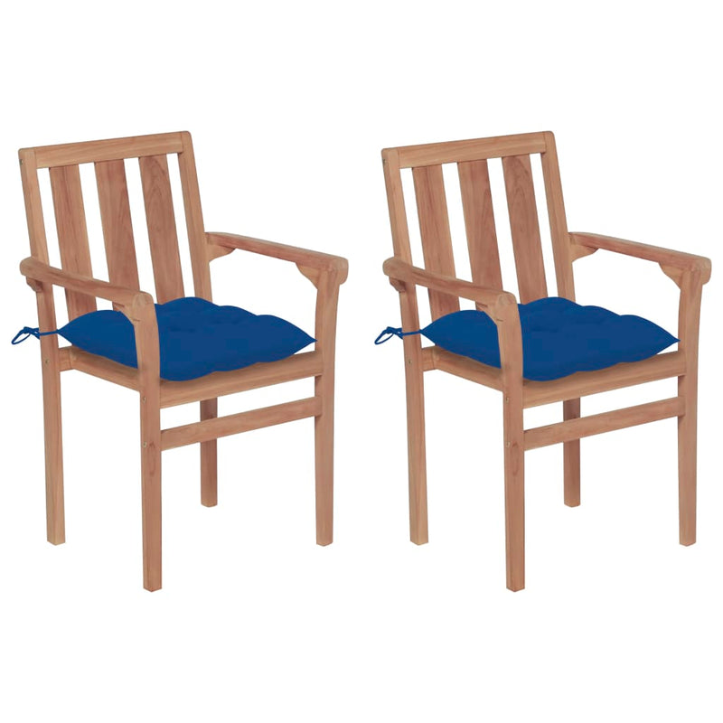 Patio Chairs 2 pcs with Blue Cushions Solid Teak Wood