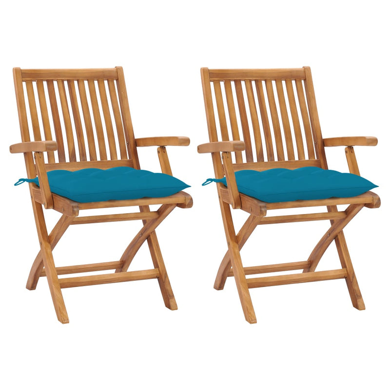 Patio Chairs 2 pcs with Light Blue Cushions Solid Teak Wood