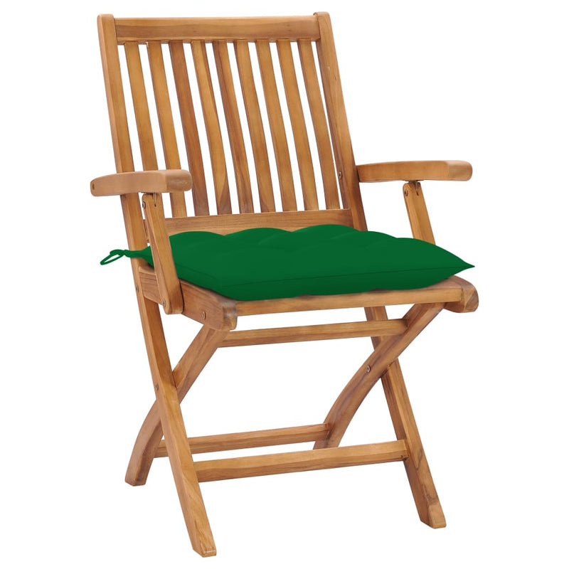 Patio Chairs 2 pcs with Green Cushions Solid Teak Wood