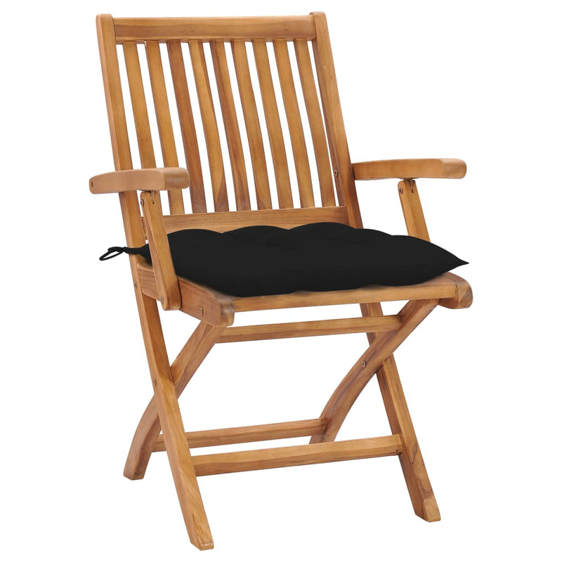 Patio Chairs 2 pcs with Black Cushions Solid Teak Wood