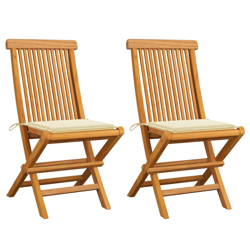 Patio Chairs with Cream Cushions 2 pcs Solid Teak Wood
