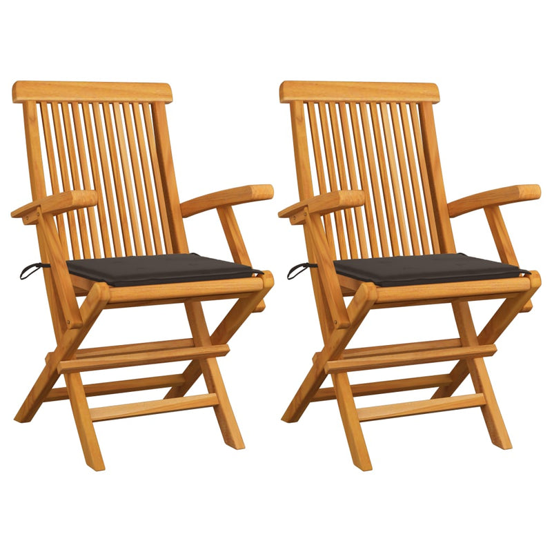 Patio Chairs with Taupe Cushions 2 pcs Solid Teak Wood