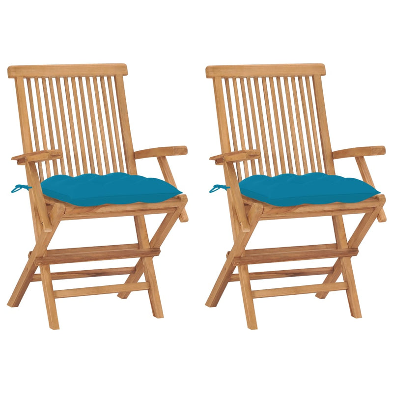 Patio Chairs with Light Blue Cushions 2 pcs Solid Teak Wood