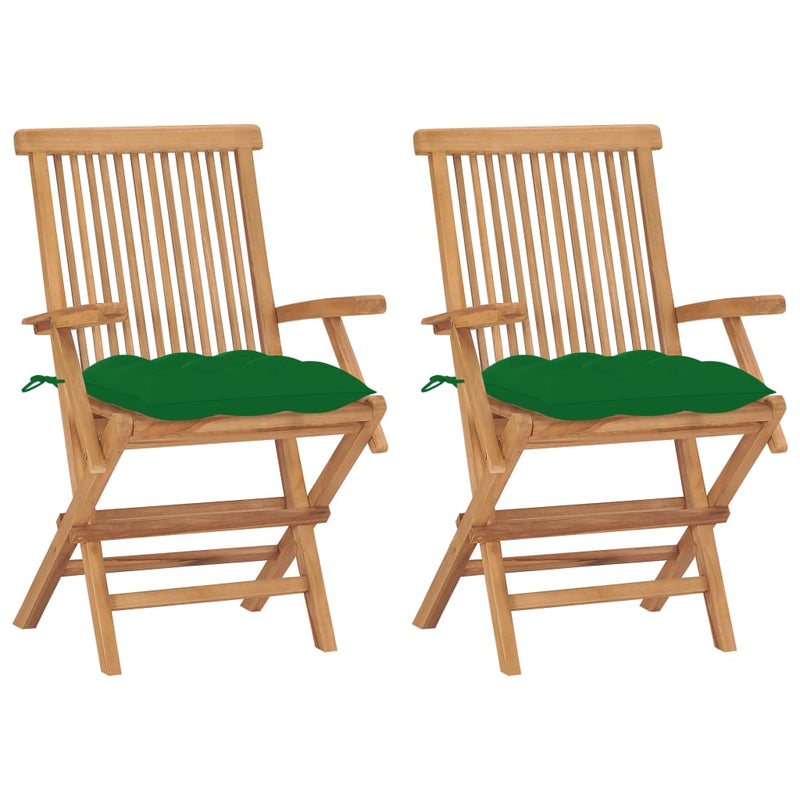 Patio Chairs with Green Cushions 2 pcs Solid Teak Wood
