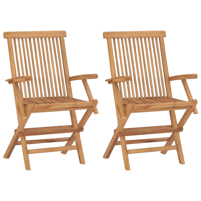 Patio Chairs with Black Cushions 2 pcs Solid Teak Wood