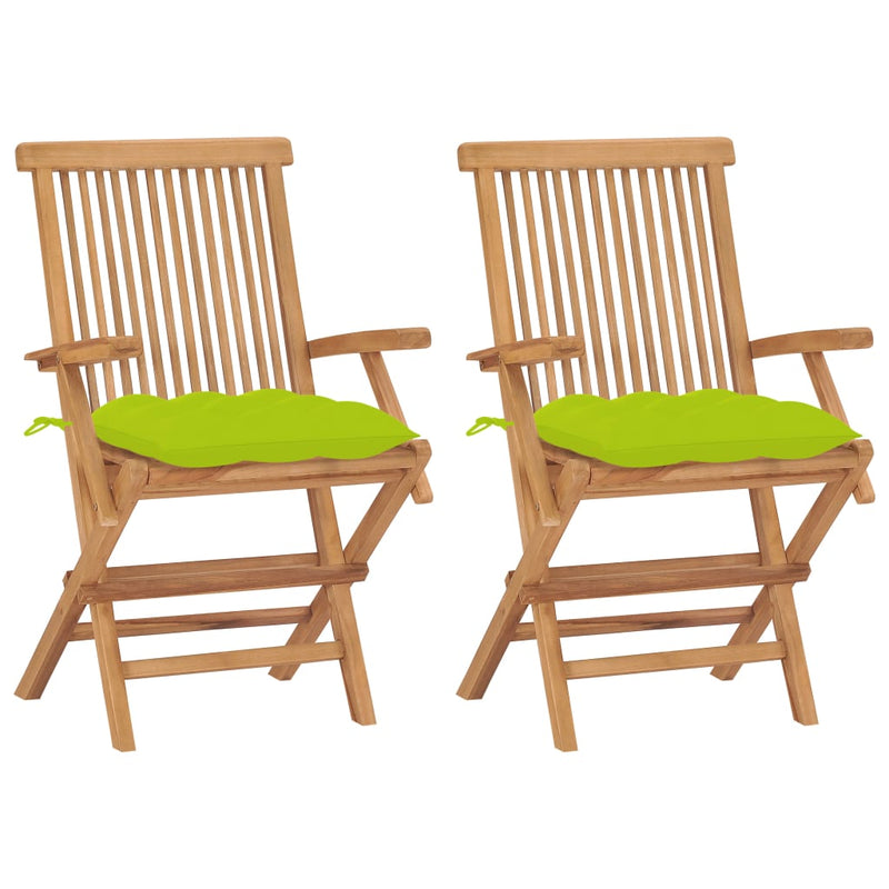 Patio Chairs with Bright Green Cushions 2 pcs Solid Teak Wood