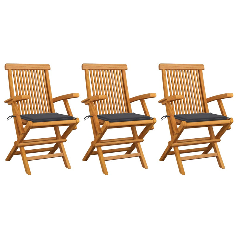 Patio Chairs with Anthracite Cushions 3 pcs Solid Teak Wood