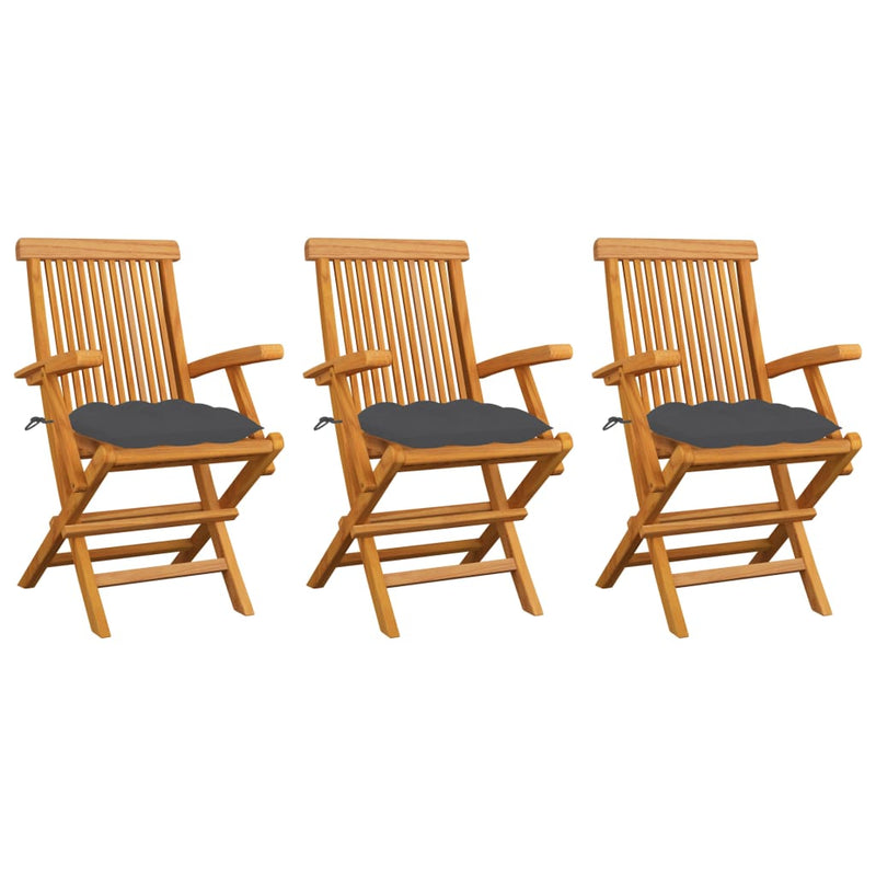 Patio Chairs with Anthracite Cushions 3 pcs Solid Teak Wood