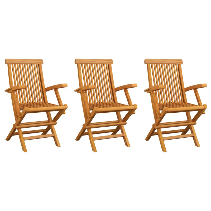 Patio Chairs with Black Cushions 3 pcs Solid Teak Wood