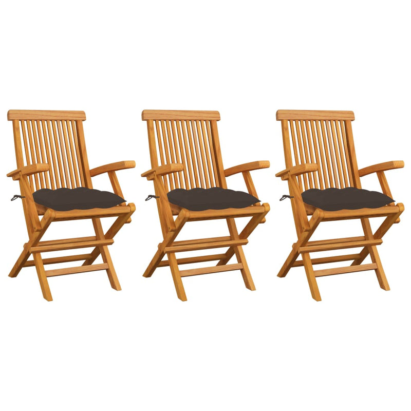 Patio Chairs with Taupe Cushions 3 pcs Solid Teak Wood