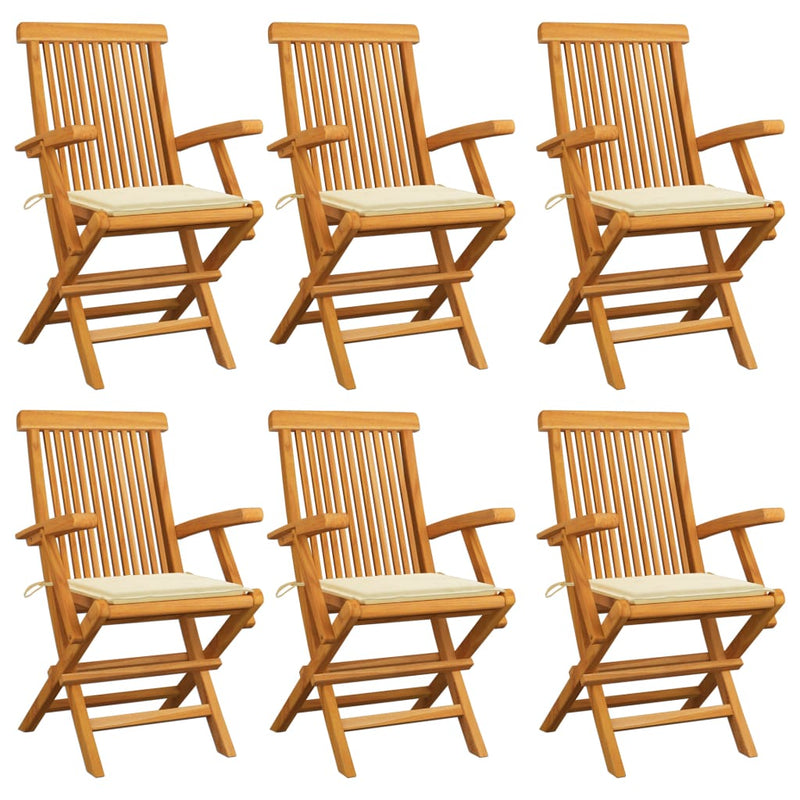Patio Chairs with Cream Cushions 6 pcs Solid Teak Wood