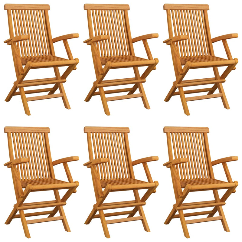 Patio Chairs with Light Blue Cushions 6 pcs Solid Teak Wood