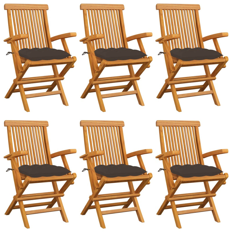 Patio Chairs with Taupe Cushions 6 pcs Solid Teak Wood