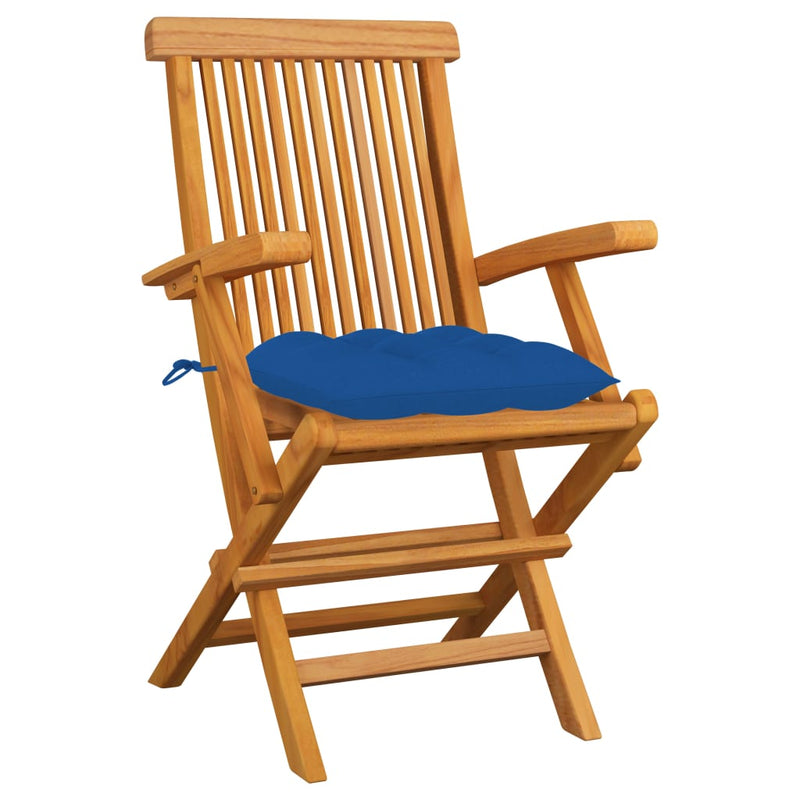 Patio Chairs with Blue Cushions 6 pcs Solid Teak Wood