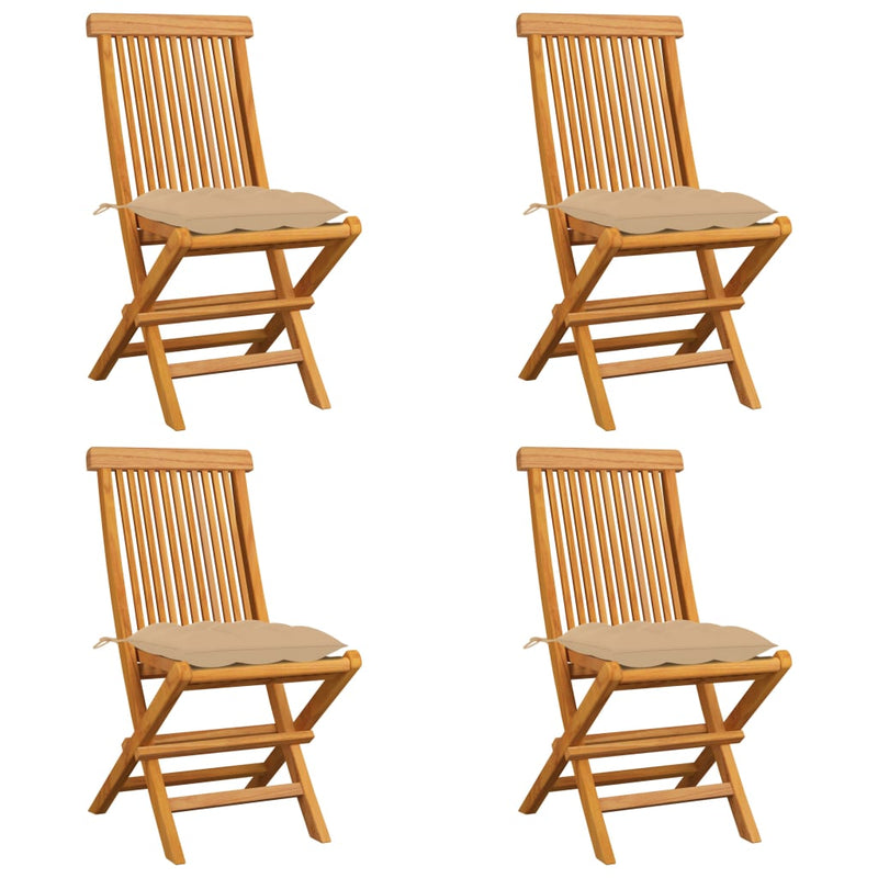 Patio Chairs with Beige Cushions 4 pcs Solid Teak Wood
