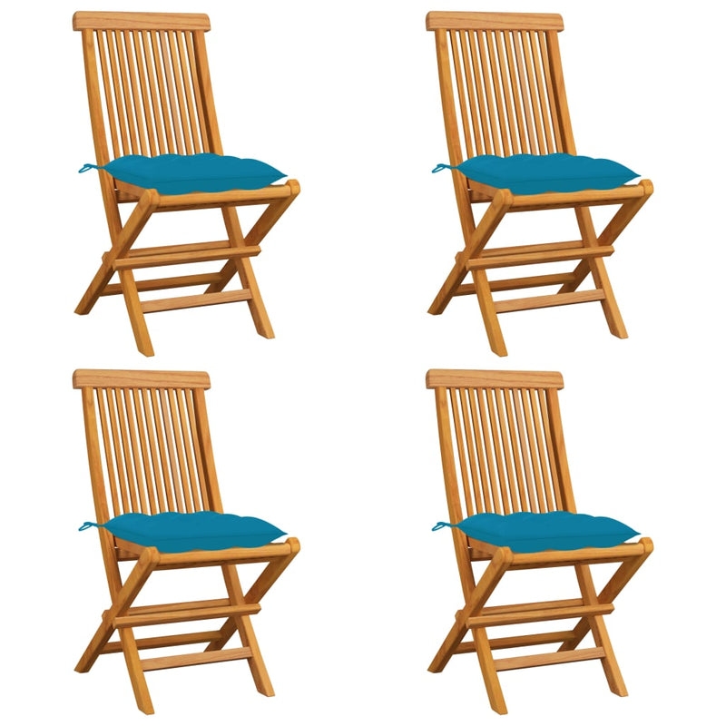 Patio Chairs with Light Blue Cushions 4 pcs Solid Teak Wood