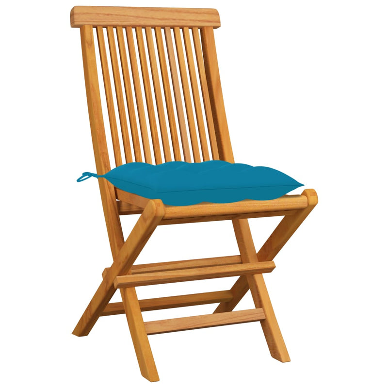 Patio Chairs with Light Blue Cushions 4 pcs Solid Teak Wood