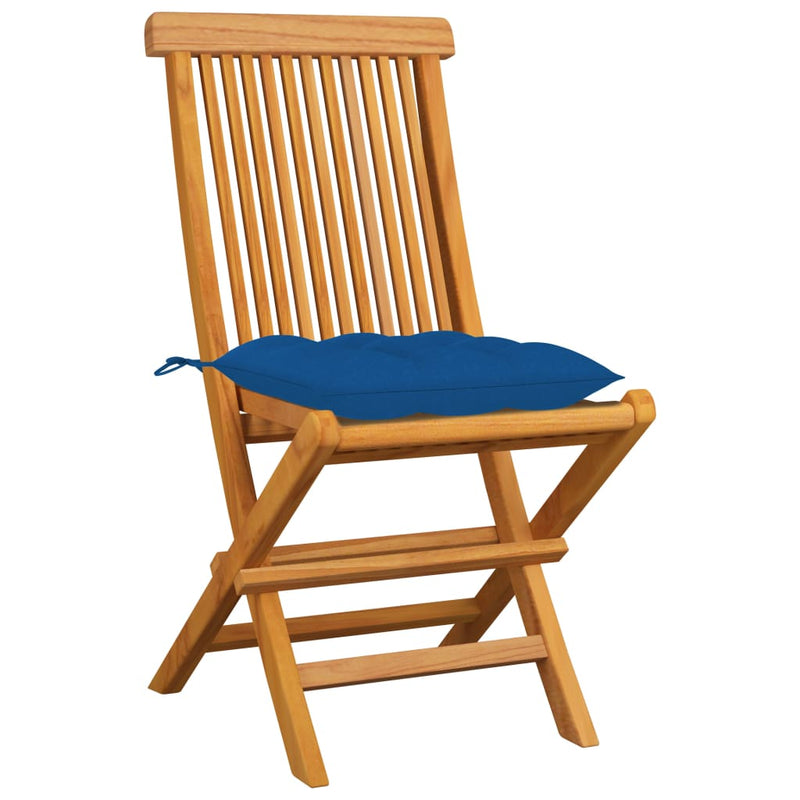 Patio Chairs with Blue Cushions 4 pcs Solid Teak Wood