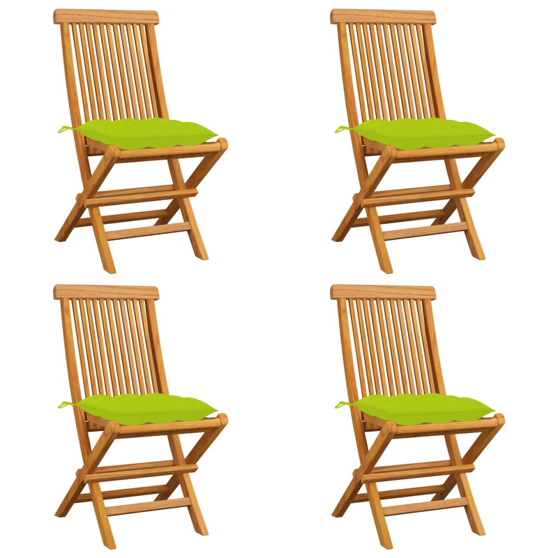 Patio Chairs with Bright Green Cushions 4 pcs Solid Teak Wood