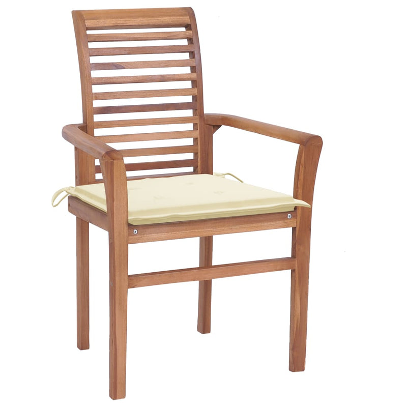 Dining Chairs 2 pcs with Cream Cushions Solid Teak Wood