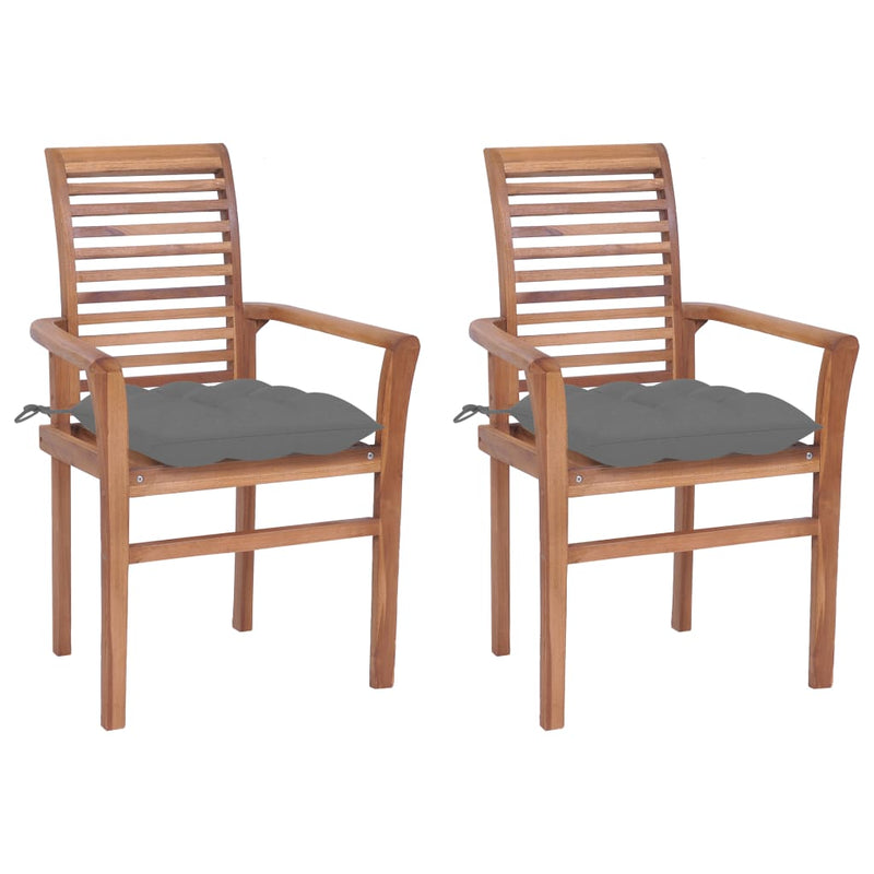 Dining Chairs 2 pcs with Gray Cushions Solid Teak Wood