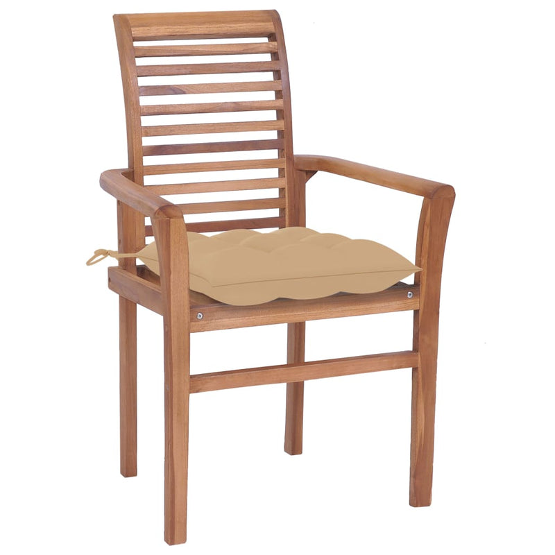 Dining Chairs 2 pcs with Beige Cushions Solid Teak Wood
