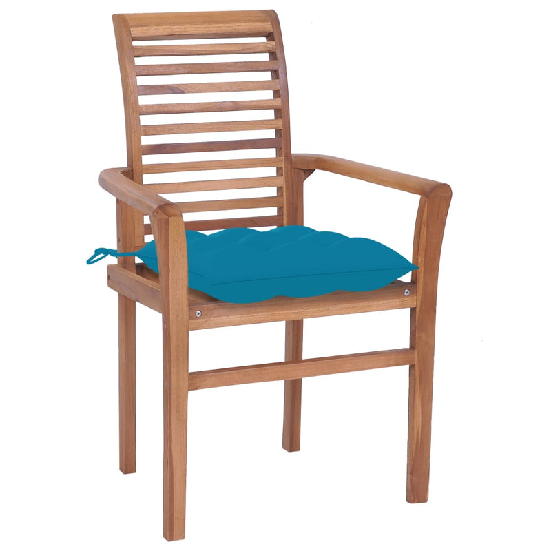 Dining Chairs 2 pcs with Light Blue Cushions Solid Teak Wood