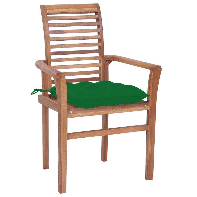 Dining Chairs 2 pcs with Green Cushions Solid Teak Wood