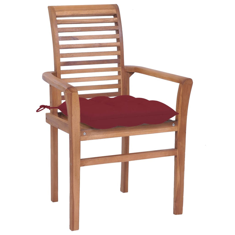 Dining Chairs 2 pcs with Wine Red Cushions Solid Teak Wood